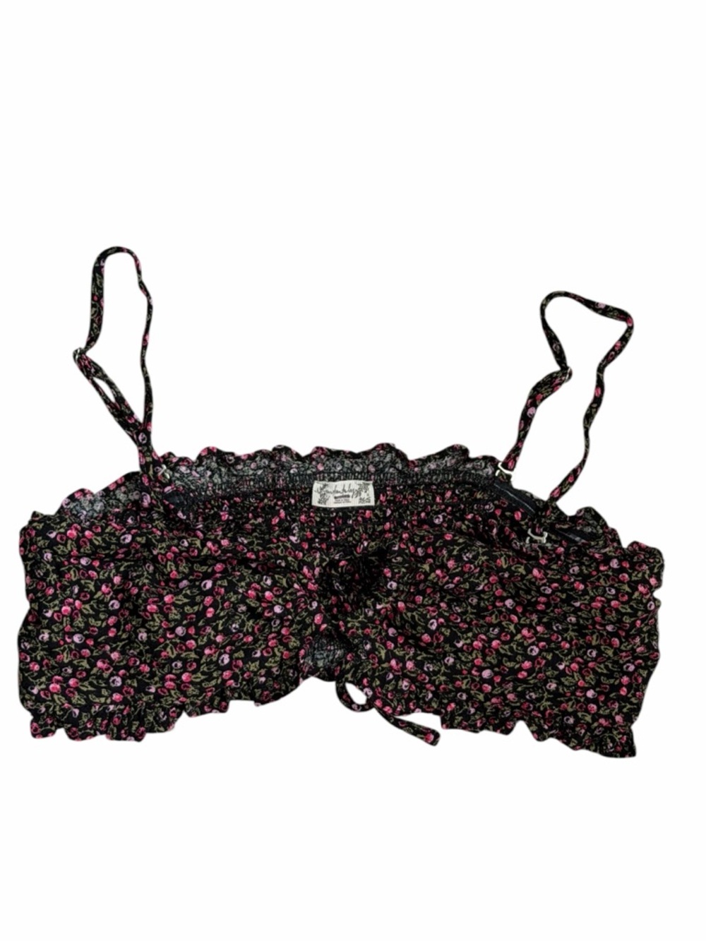Free People Picnic Ruffle Bandeau Top in Black Removable Straps SIZE MEDIUM - Picture 5 of 7